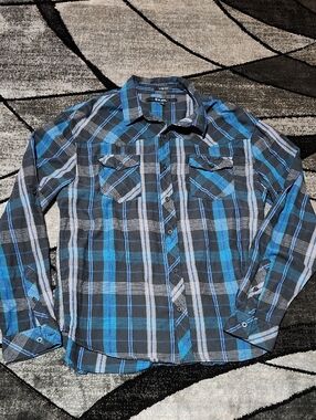 CJ BLACK SLIM FIT FLANNEL PLAID BUTTON-DOWN LONG-SLEEVE WESTERN SHIRT XXL
